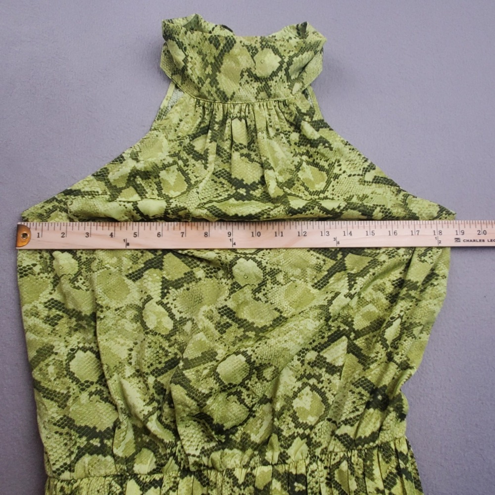 Do + Be Green Snake Print Sleeveless High Neck Halter Dress Elastic Waist Sz Med - Picture 9 of 10